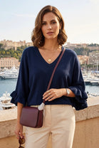 FRILL SLEEVE VNECK JUMPER