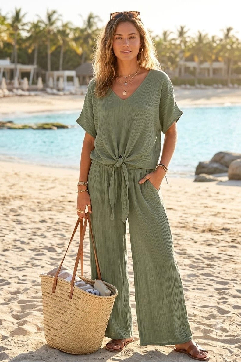CRINKLE FRONT TIE LOUNGEWEAR