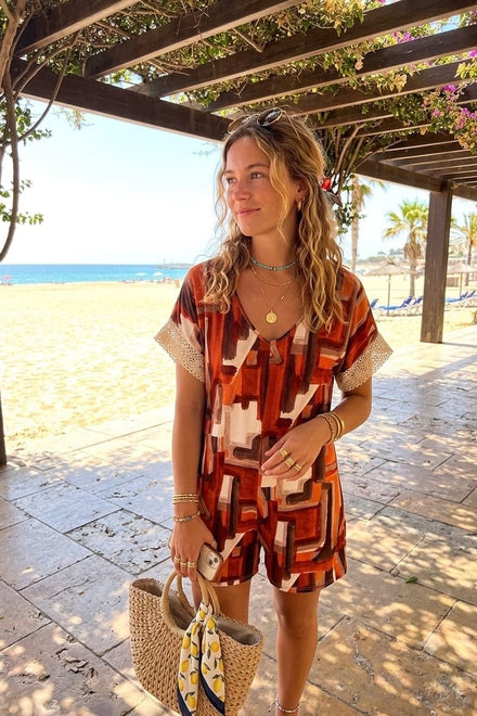 ABSTRACT GEOMETRIC PRINT PLAYSUIT