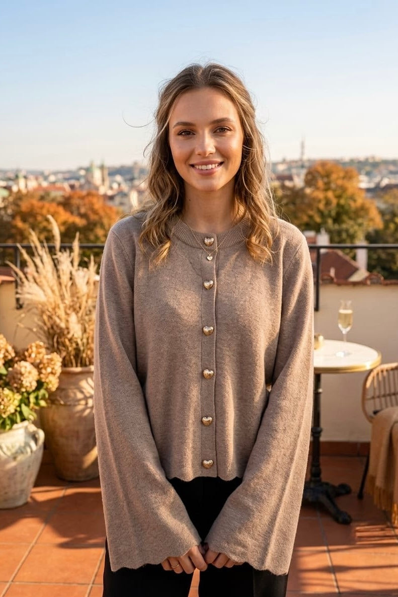 HERAT BUTTON SCALOOP EDGE CARDIGAN