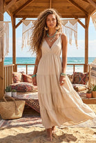 CRINKLE THIN STRAP TIERED MAXI DRESS