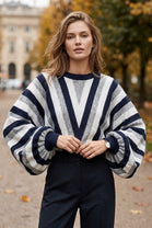 CHEVRON STRIPE BALLOON SLEEVE KNIT JUMPER