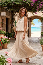 CRINKLE ELASTIC-WAIST BEACH MAXI