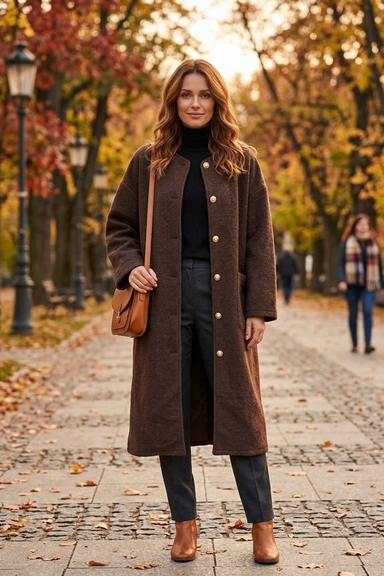 GOLD BUTTON WOOL POCKET LONGLINE CARDIGAN