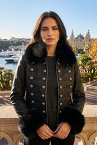 FAUX FUR TRIM MILITARY LEATHER JACKET