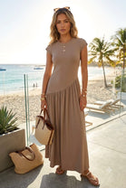 CAP SLEEVE RIBBED KNIT DROP WAIST MAXI