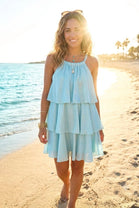 TIERED RUFFLE HALTER MINI DRESS