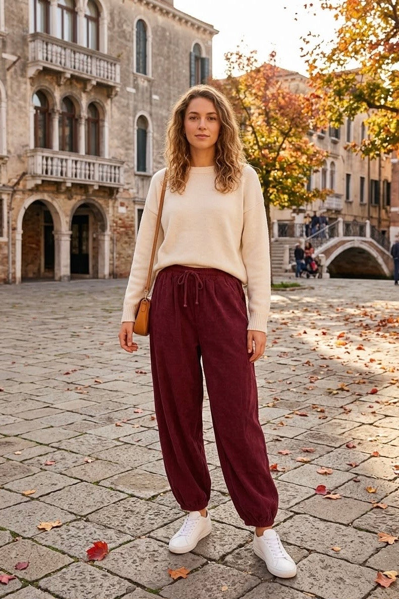 CORDUROY HAREM DRAWSTRING TROUSER
