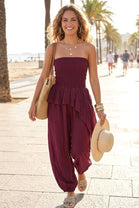 BANDEAU ASYMMETRIC PEPLUM JUMPSUIT