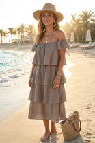 SQUARE NECK TIERED MIDI DRESS