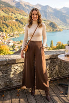 WIDE LEG DRAPE DETAIL SCUBA TROUSERS
