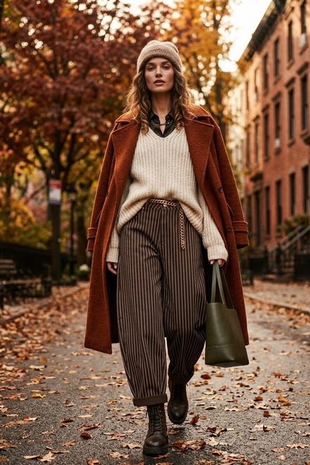 PINSTRIPE BROWN  STRETCH BALLOON JEANS