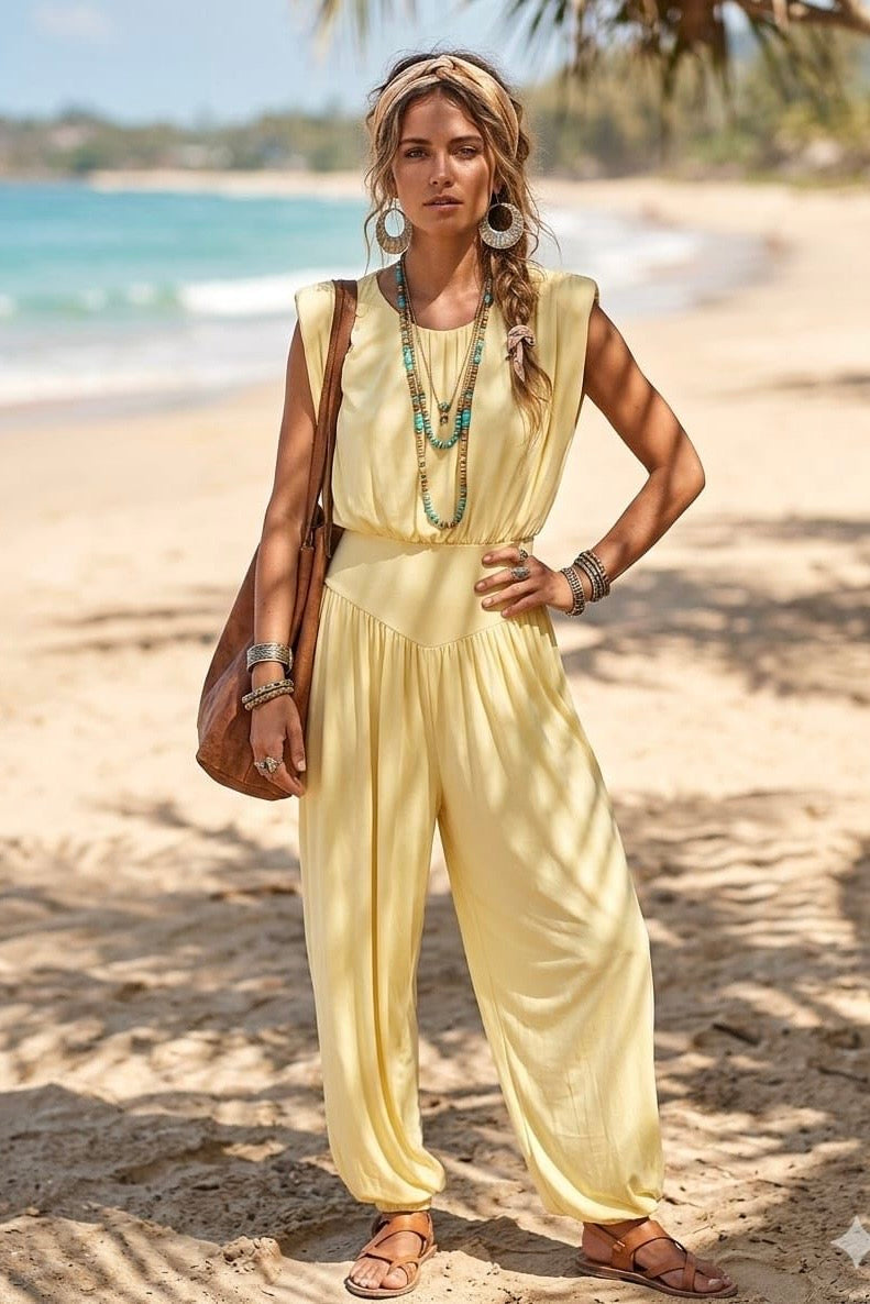 SHOULDER PADDED HAREM JUMPSUIT