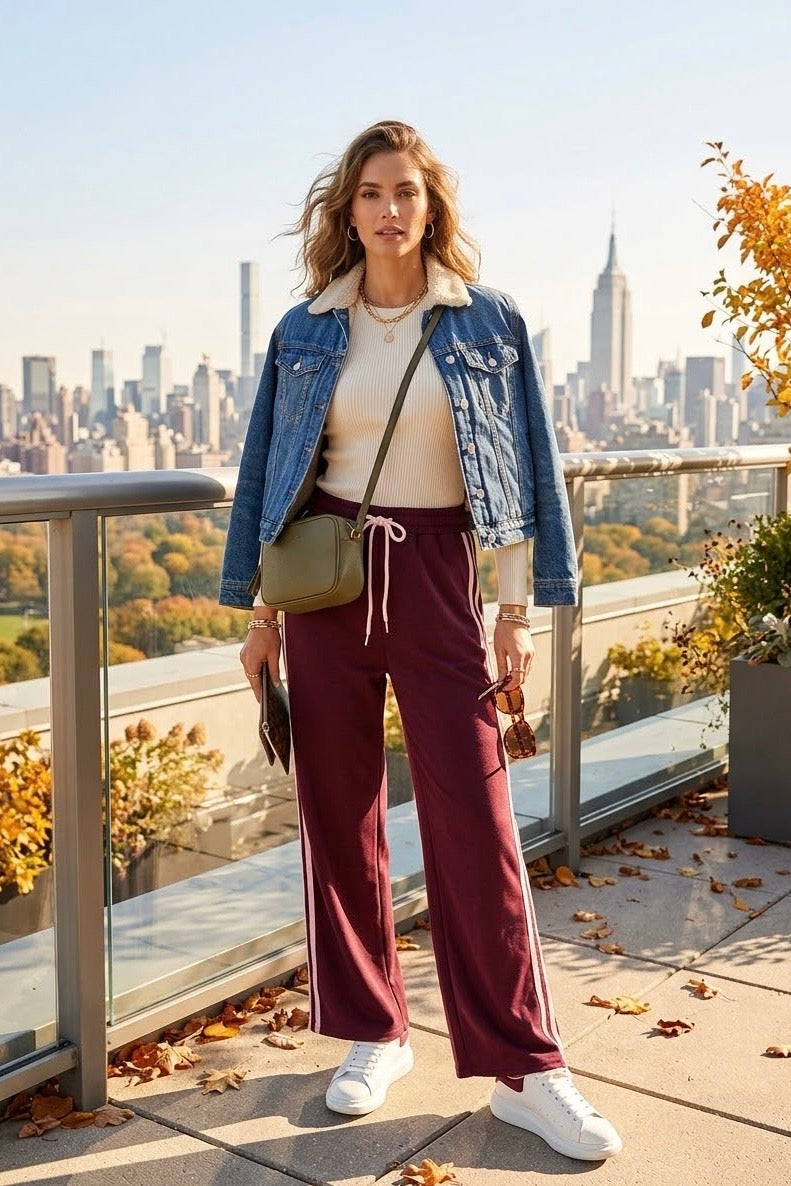 SIDE-STRIPE DRAWSTRING WIDE-LEG TROUSER
