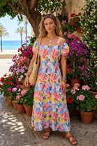 FLORAL OFF SHOULDER BUTTON MAXI ( MIX PACK )