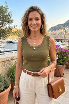 LASER CUT GOLD STUDED KNIT TOP