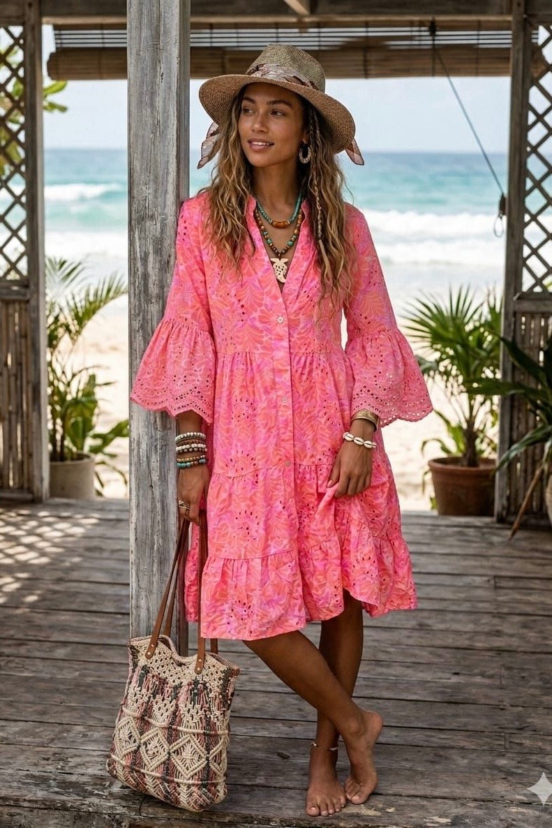 PRINTED ANGLAISE SMOCK DRESS