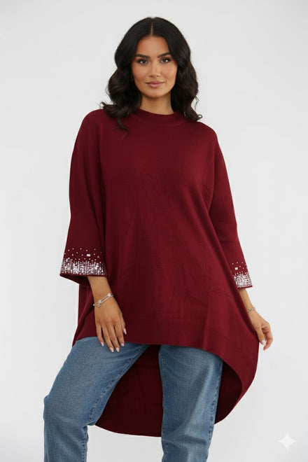 EMBELLISHED SLEEVE OVERSIZED JUMPER (15368180466048)