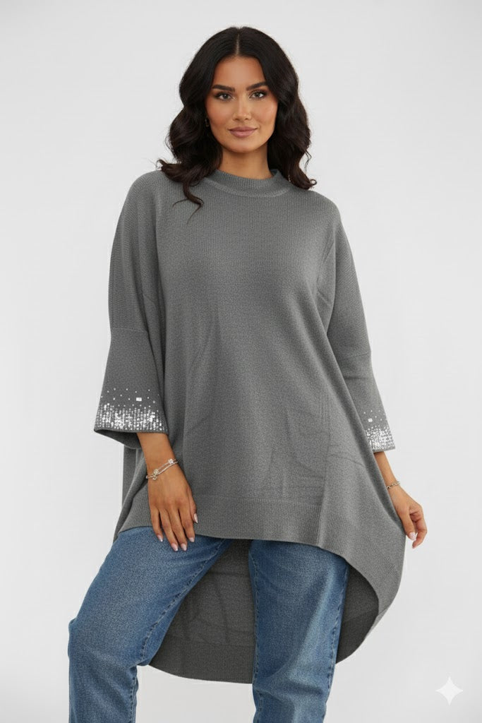 EMBELLISHED SLEEVE OVERSIZED JUMPER (15368181055872)