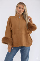 ZIP-UP JACKET WITH FURR CUFFS (15368132395392)
