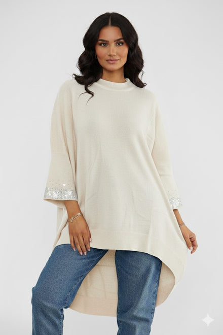 EMBELLISHED SLEEVE OVERSIZED JUMPER (15368182989184)