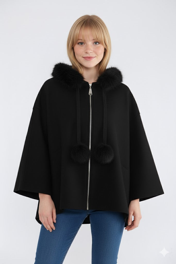 ZIP DETAIL FUR STRINGWITH FUR HOODIE (15368255013248)