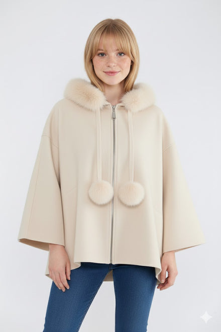 ZIP DETAIL FUR STRINGWITH FUR HOODIE (15368254259584)