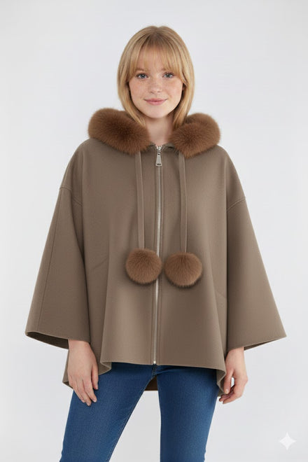 ZIP DETAIL FUR STRINGWITH FUR HOODIE (15368256749952)