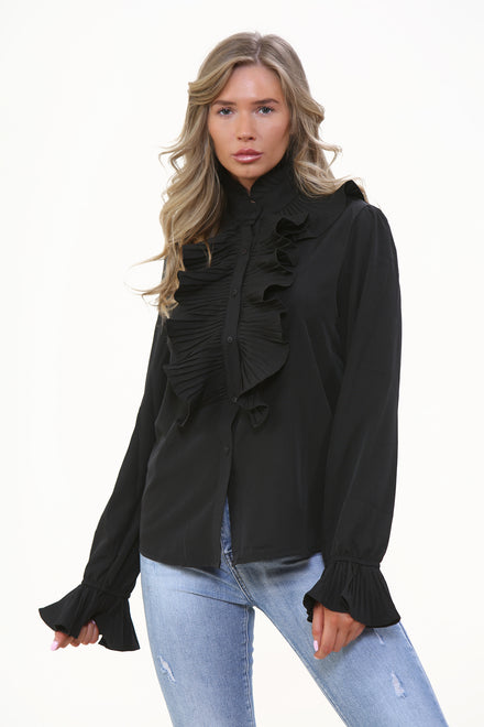 PLEATED RUFFLED SHIRT (7682883453176)