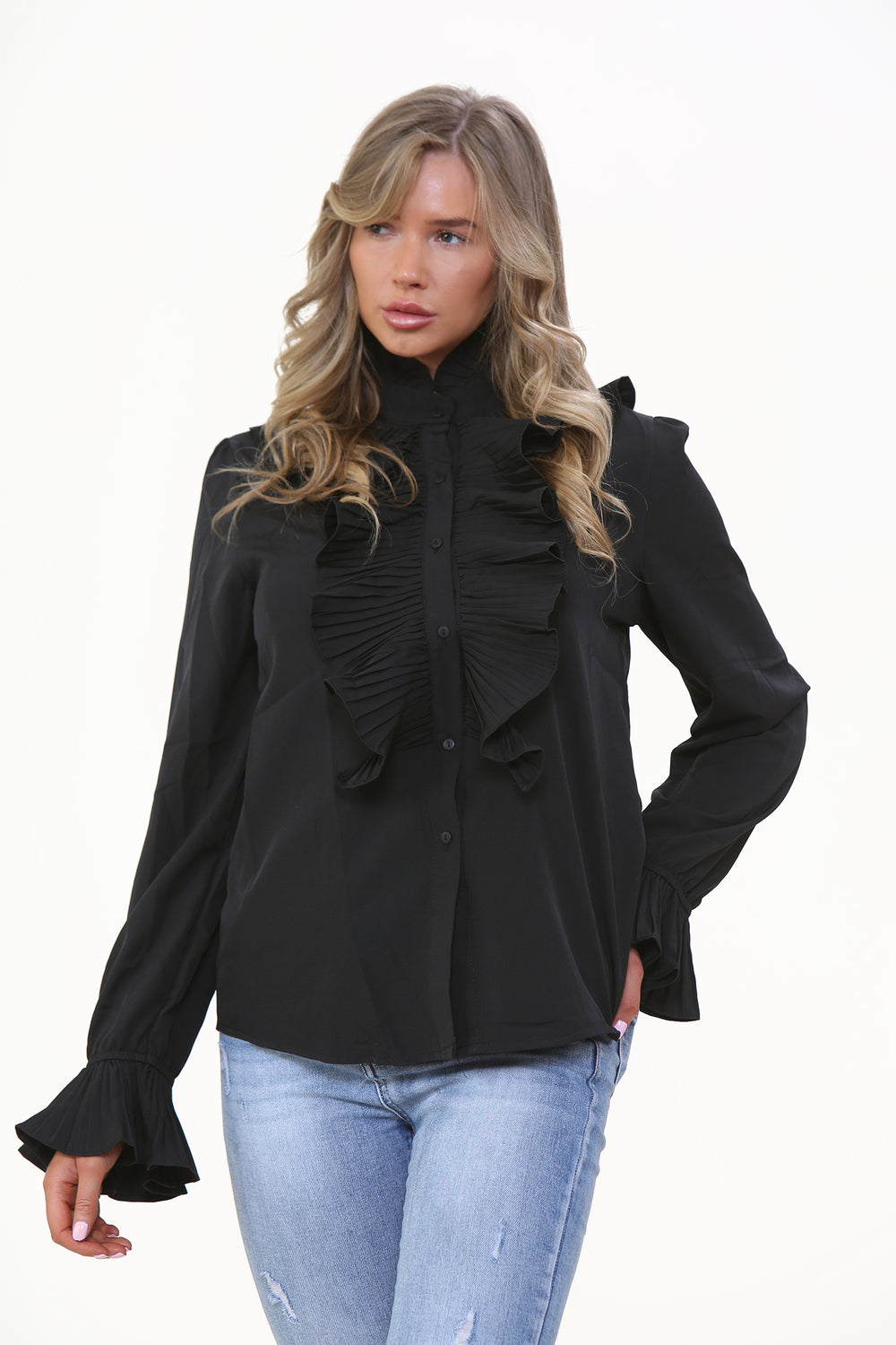 PLEATED RUFFLED SHIRT (7682883453176)