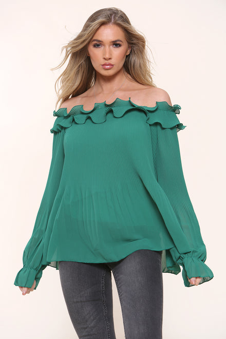 PLEATED OFF SHOULDER TOP (7527742570744)
