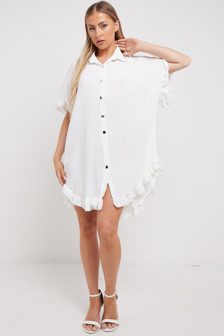 FRILL DETAILED GOLD BUTTON PLEATED OVERSIZED SHIRT (7984637149432)